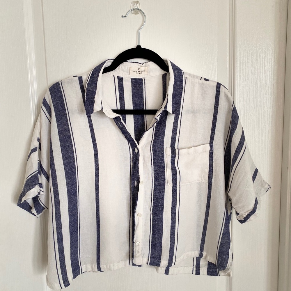 cropped striped button up top